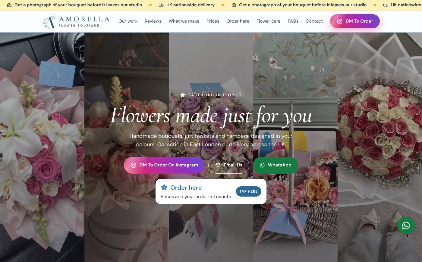 Amorella Flower Boutique website on a laptop