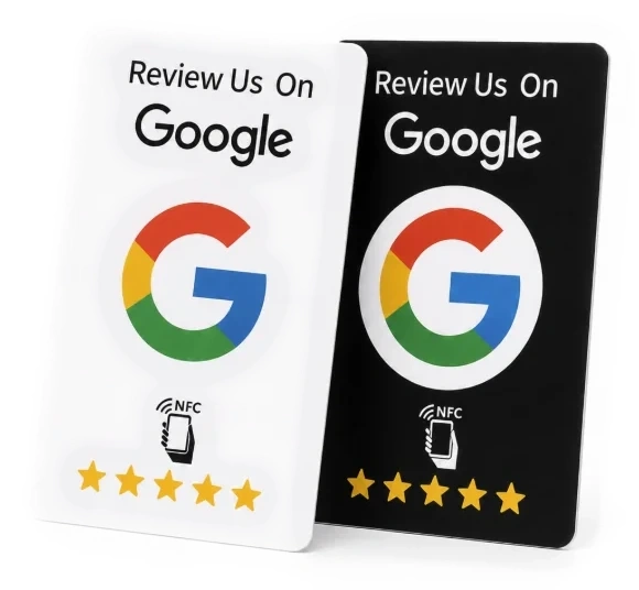 Klink NFC review card, front and back designs side by side