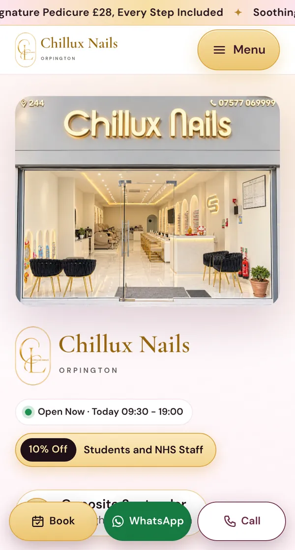 Chillux Nails website on a phone
