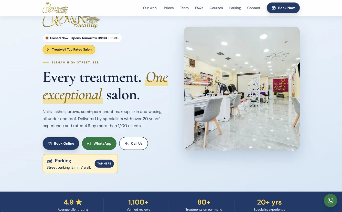 Crown Beauty salon website home page